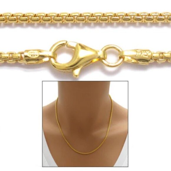 GOLD OVER STERLING SILVER ROUND BOX CHAIN NECKLACE IN 1.8MM (GAUGE 140) - Picture 1 of 1